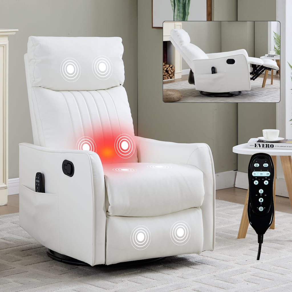Heat Massage Manual Recliner Chair with Rocker and Swivel in Faux Leather for Living Room