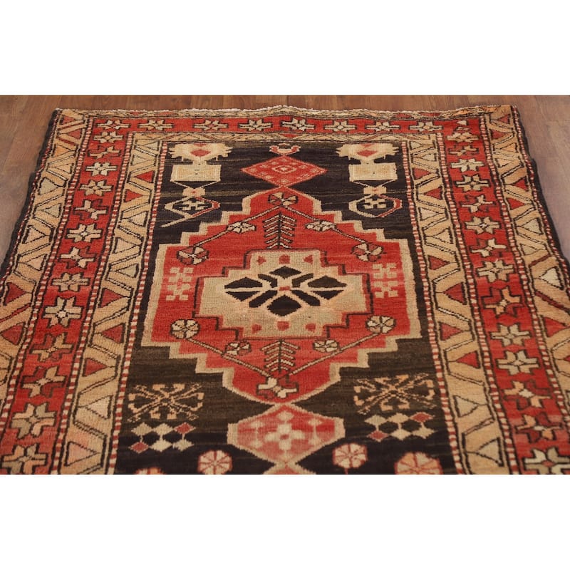 Geometric Ardebil Persian Vintage Runner Rug Handmade Wool Carpet - 3'10"x 10'0"