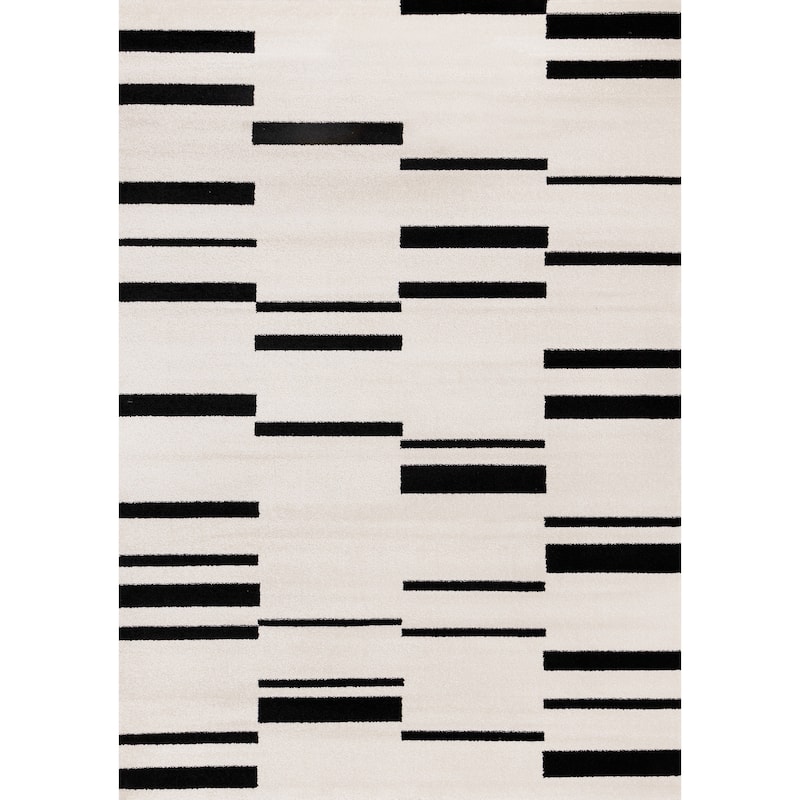 White Black Column Stripes Minimalist Indoor Area Rug