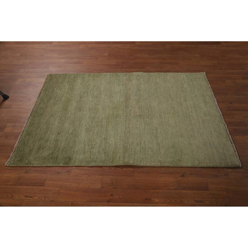 Hand Knotted Oriental 100% Wool Carpet Modern Solid Green Gabbeh Area Rug - 5' 0'' X 3' 5''