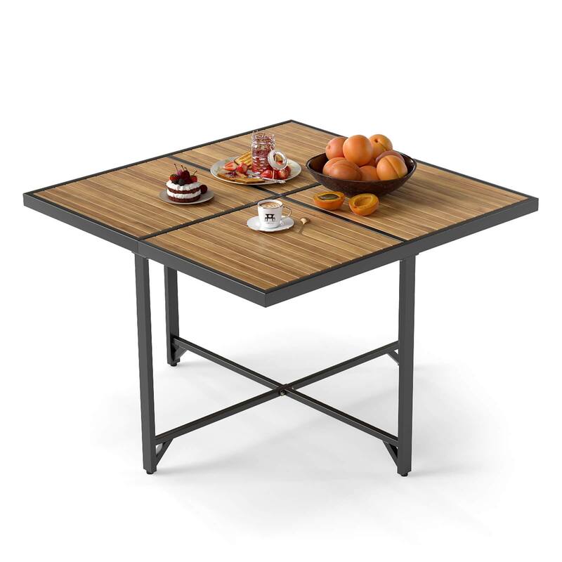 Costway 43.5” Square Patio Table with Metal Legs, Slatted Tabletop, - See Details - Natural + Black