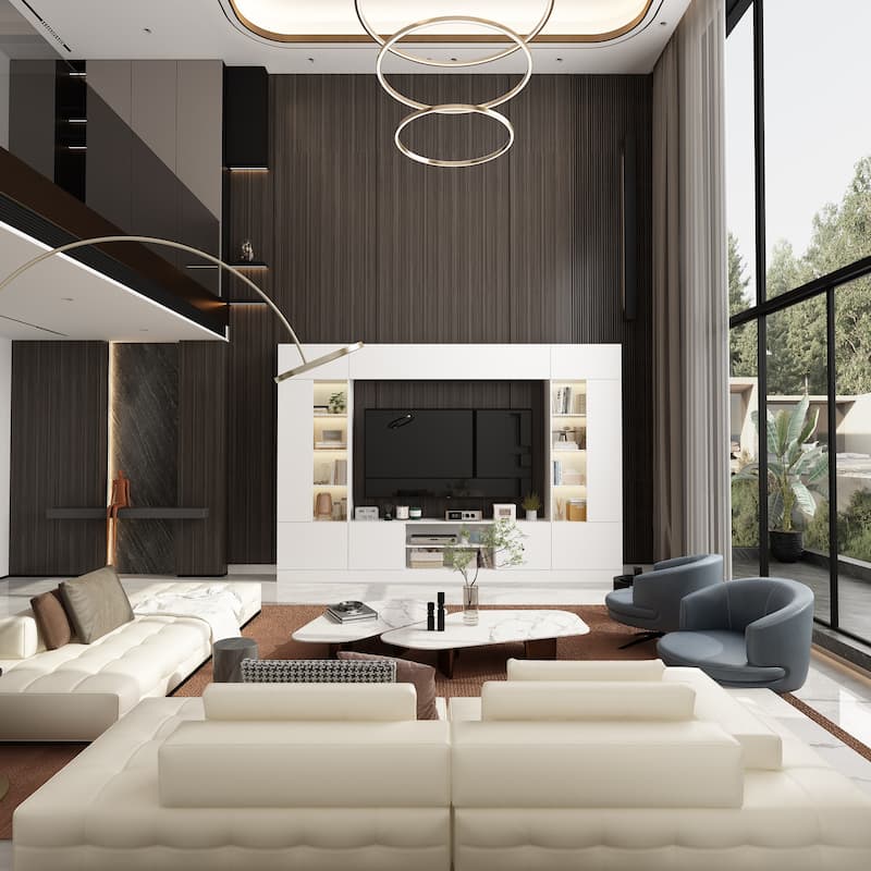 Wall Unit TV Stand with Bookshelves for TVs up to 70", Modern Console