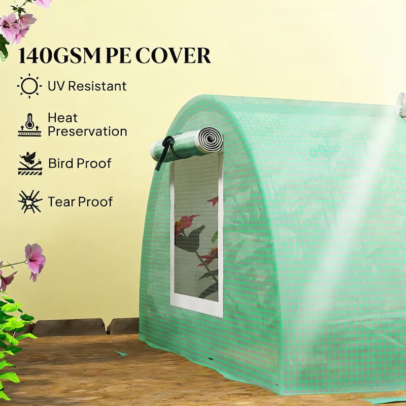 GDFStudio Outdoor Kael Compact Mini Greenhouse with Steel Frame and PE Cover - Green