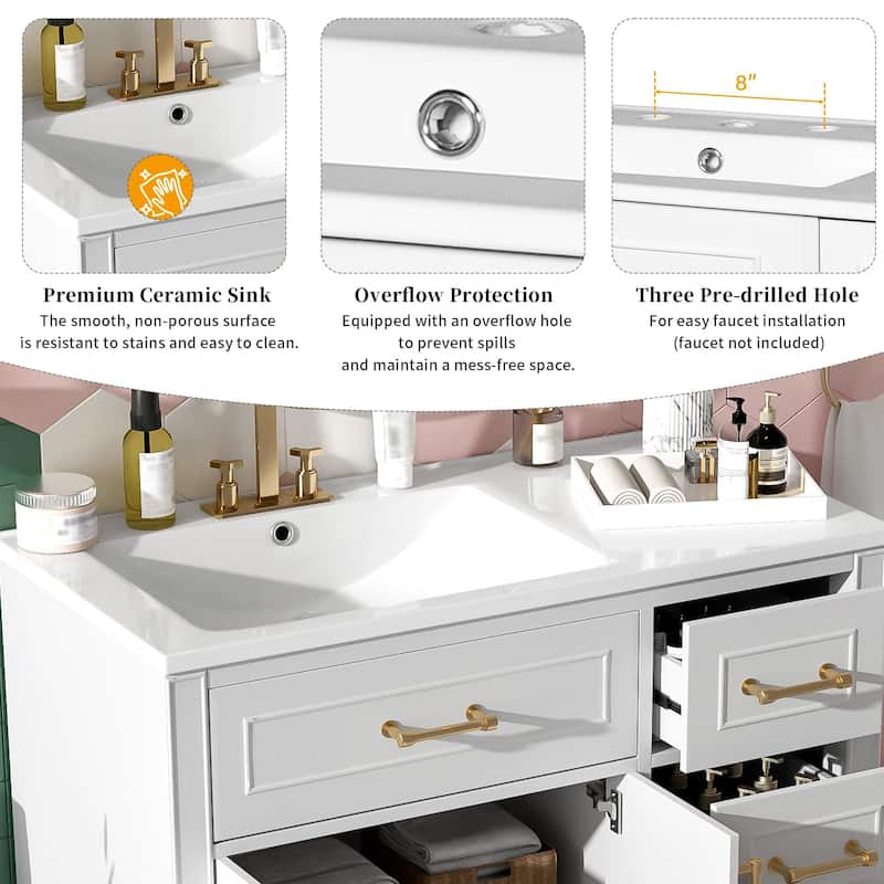 36" Luxury Elegant Bathroom Vanity with Ceramic Sink