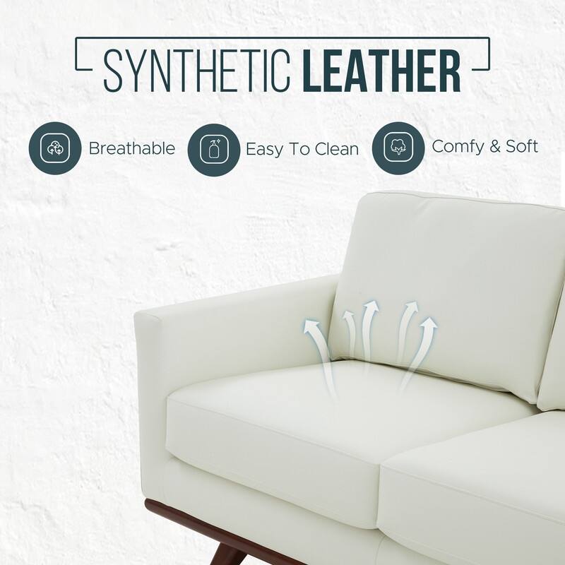 Chester 3 Seater Mid-Century Modern Leather or Mesh Sofa Couch With Birch Wood Frame Armchair for Living Room Bedroom and Office