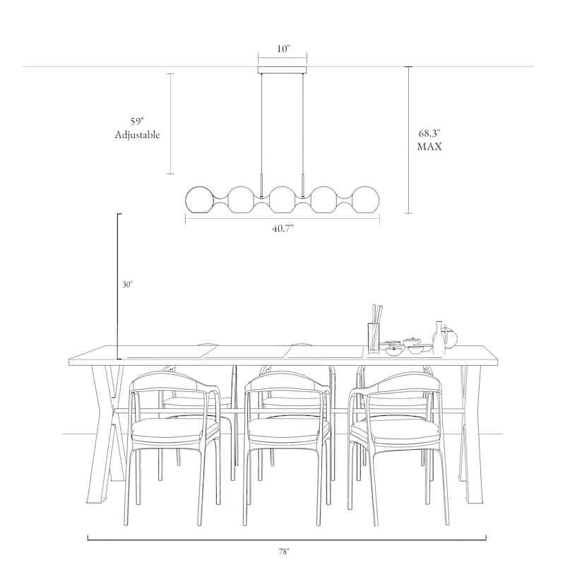Mid-century Modern 5-Light LED Black Linear Chandelier Global Island Light for Dining Living Room - L 40.7" x W 5.9" x H 7.9