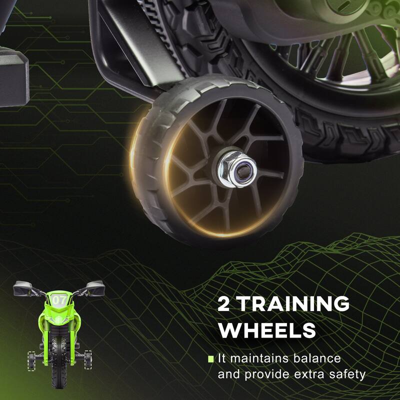 6V Battery-Powered Kids Motorcycle with Training Wheels, Horn & Start Sound, for 3-8 Year Olds