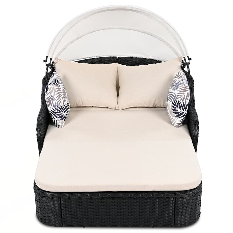Outdoor Sunbed with Adjustable Canopy, Double lounge, PE Rattan Daybed