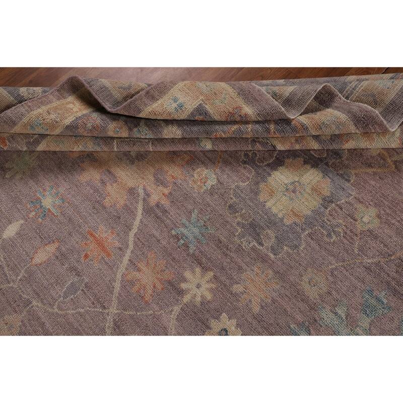 Floral Vegetable Dye Oushak Turkish Rug Hand-Knotted Brown Wool Carpet - 8'9"x 11'9"