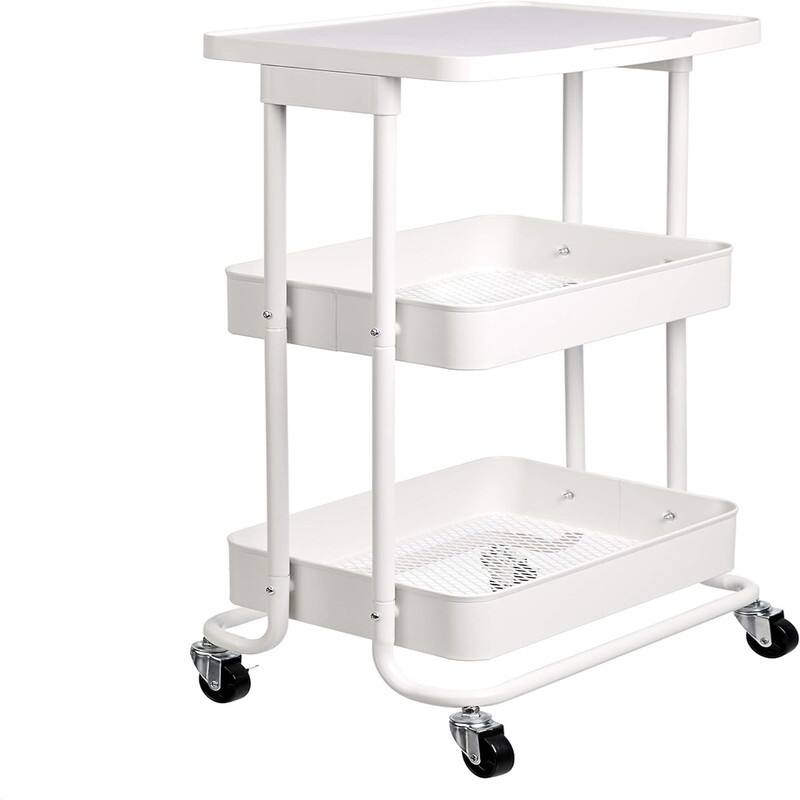 2 Tier Metal Kitchen/Utility Cart with Shelf White - 17.05"D x 31.02"W x 13.35"H