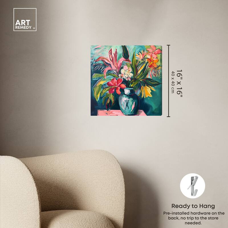 Art Remedy Vase Of Bright Tropical Flowers Gallery Wrapped Flowers In Vase Paintings