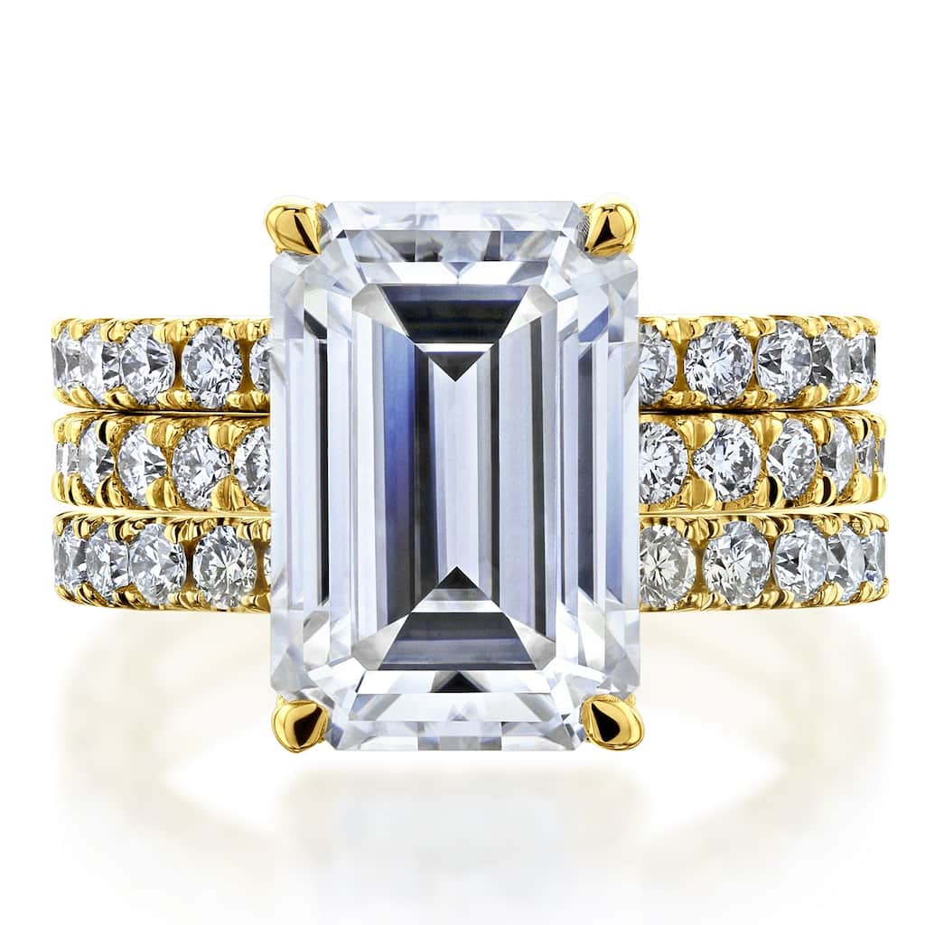Kobelli Signature Collection Bold Series 6.6 Carats Lab Grown Diamond Certified 14k Gold Emerald Hidden Halo Evie 3pc Bridal Set