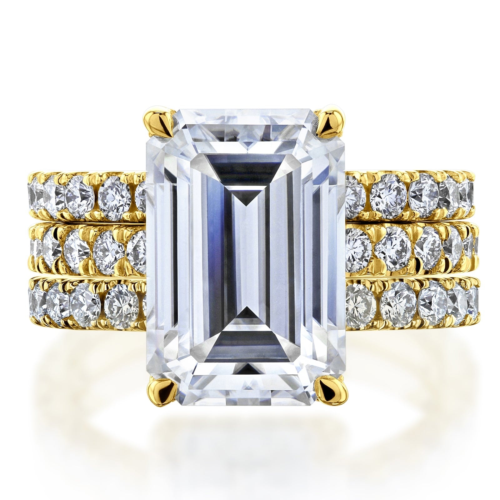Kobelli Signature Collection Bold Series 6.6 Carats Lab Grown Diamond Certified 14k Gold Emerald Hidden Halo Evie 3pc Bridal Set