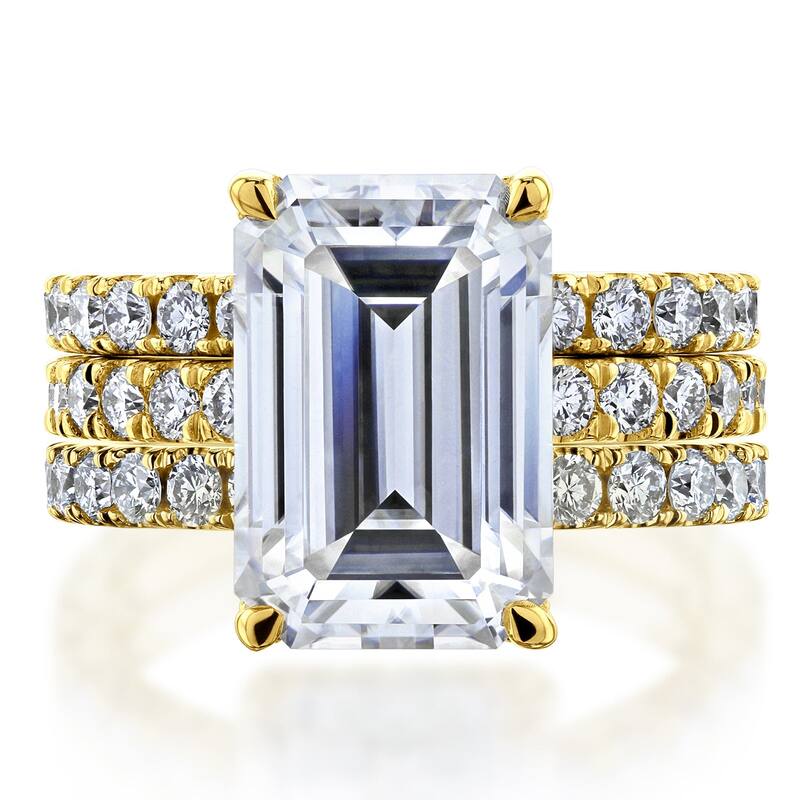 Kobelli Signature Collection Bold Series 6.6 Carats Lab Grown Diamond Certified 14k Gold Emerald Hidden Halo Evie 3pc Bridal Set - Yellow - 5.5