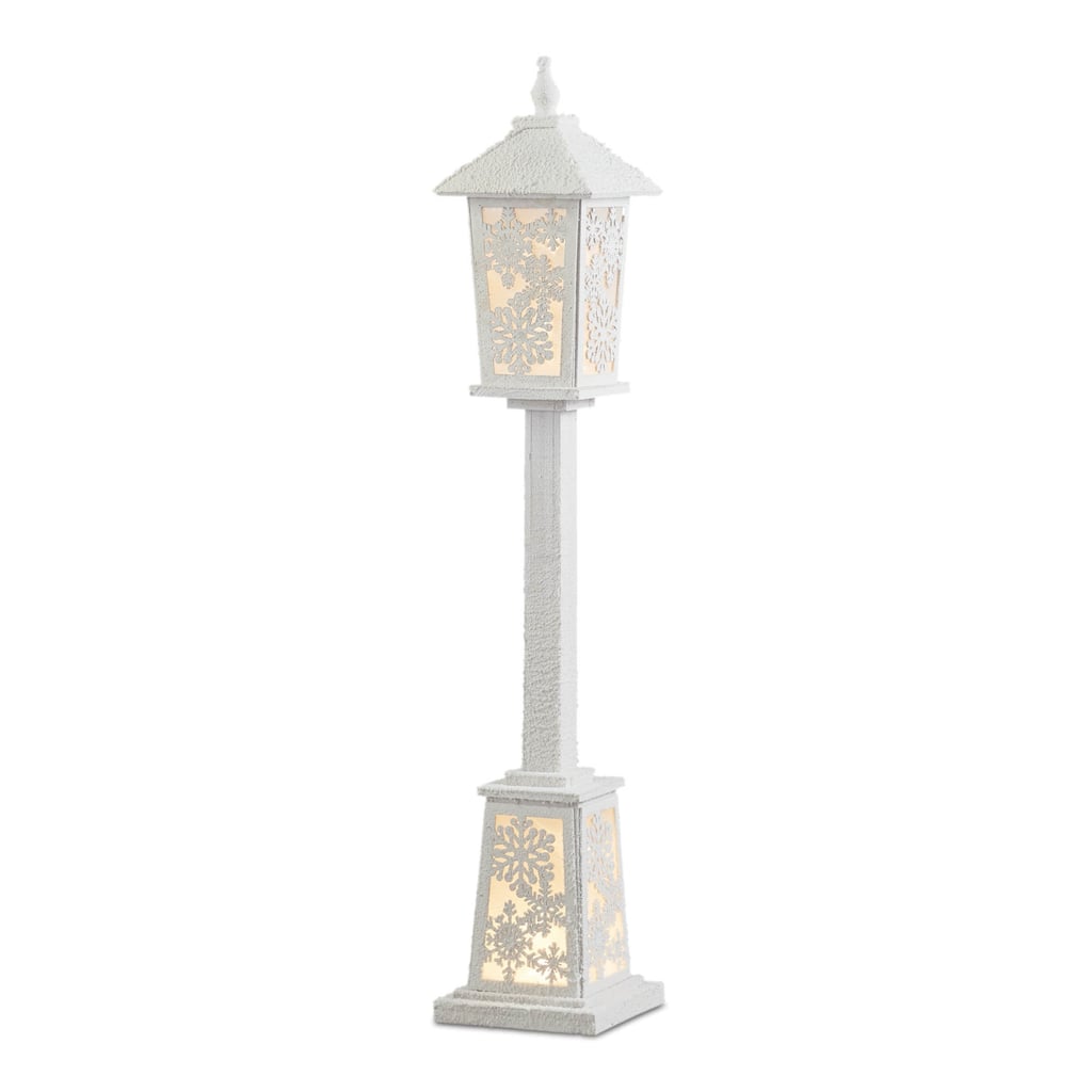 White Fir Wood PVC Lantern Post with LED Light and Snowflake Cut-Outs - 8.75” x 8.75” x 48” (L x W x H)
