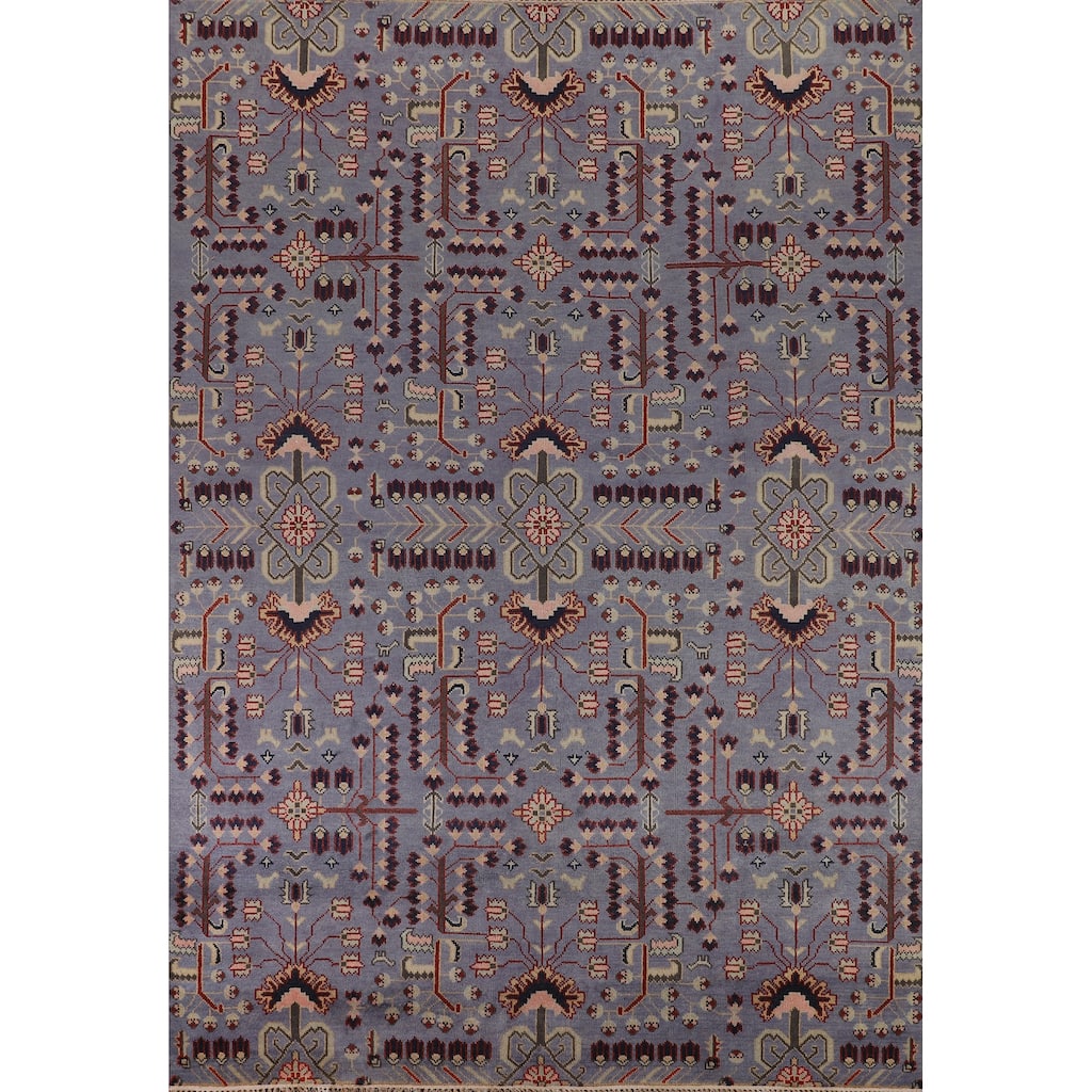 Blue Oushak Oriental Area Rug Handmade Transitional Wool Carpet - 8'8"x 11'10"