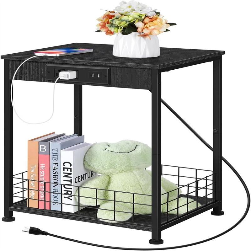 End Table with Charging Station - Black 1