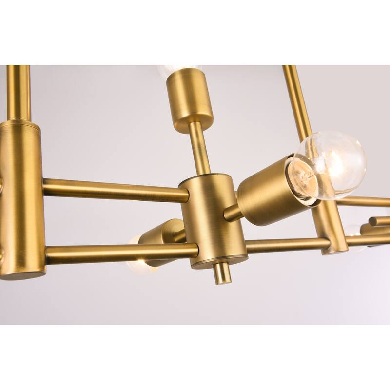 11-Light Matte Brass Metal Chandelier In A Rectangular Shape