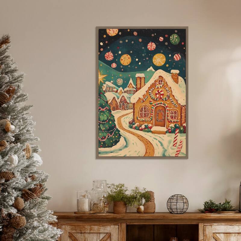 Gingerbread Town by Melloi Art Prints (23 x 33 in.), Framed Canvas Wall Art Print - Sylvie Dark Gold
