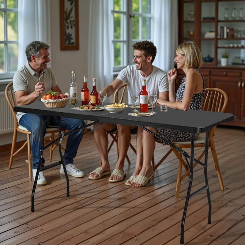 6FT Folding Camping Table Portable Picnic Desk with HDPE Top and Steel Legs for Outdoor BBQ