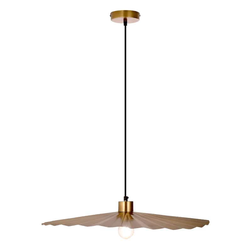 Cory River of Goods Antique Brass Disk-Shaped Indoor Pendant Lamp with Wavy Retro Shade - 24" x 24" x 5.75/64.75" - 24" x 24" x 5.75/64.75" - Brass/Black