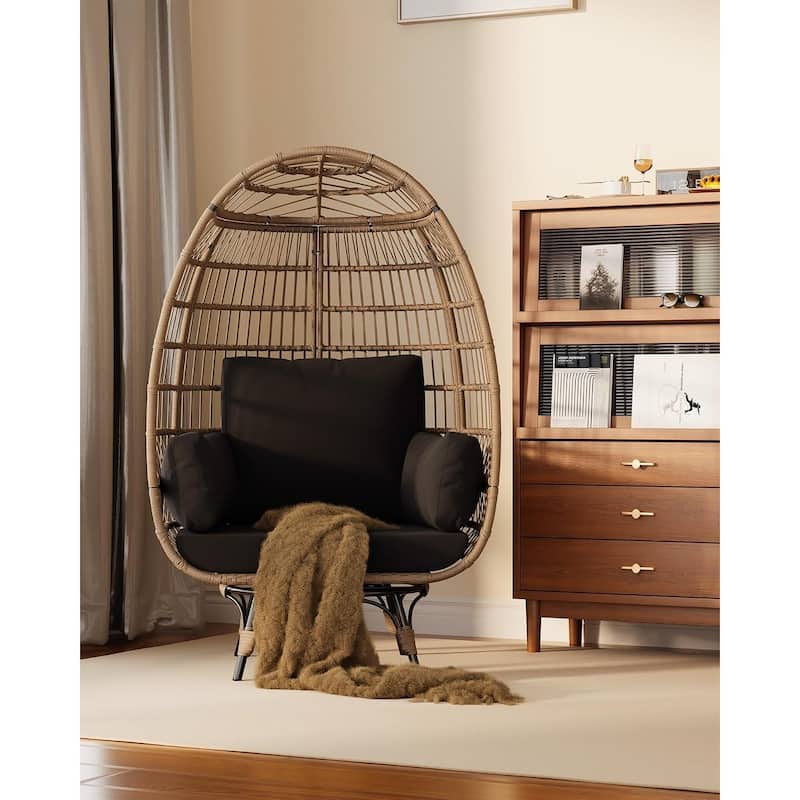 Outdoor 360° Swivel Egg Chair with Cushions,Egg Basket Lounge Chair for Patio - Black