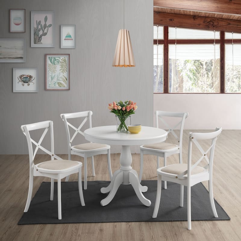 Round Wooden Pedestal Dining Table - 36" - White