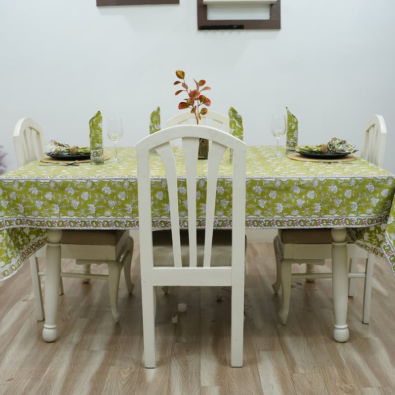 Fabdivine Floral Cotton Table Cover or Cloth Handmade Block Print for Dining & Home Décor Accent
