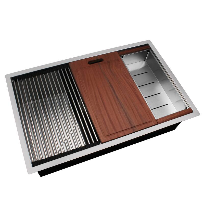 Workstation Ledge Kitchen Sink Undermount 304 Stainless Steel Single Bowl R10 Tight Radius Sink
