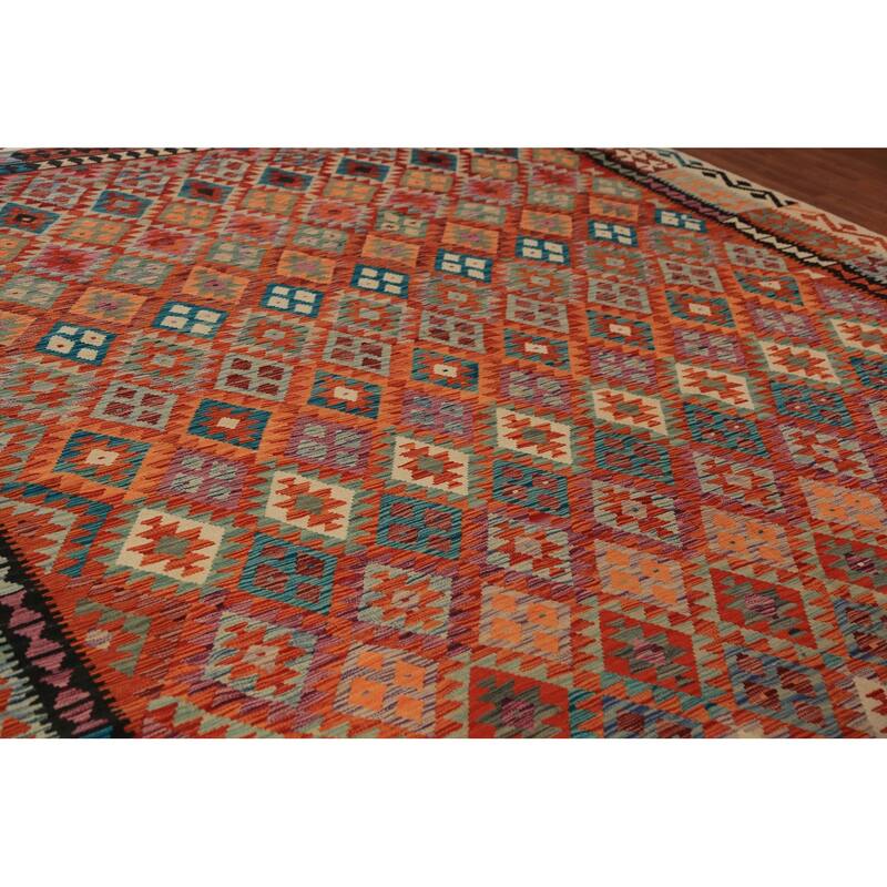 Reversible Kilim Oriental Area Rug Flatweave Wool Carpet - 10'4"x 13'0"