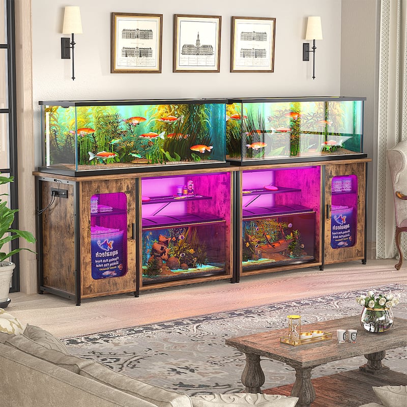 Aquarium Stand with USB Port and LED Light, Fish Tank Stand with Cabinet