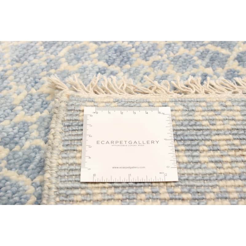 ECARPETGALLERY Hand-knotted Silk Shadow Denim Blue Wool Rug - 2'6 x 8'0