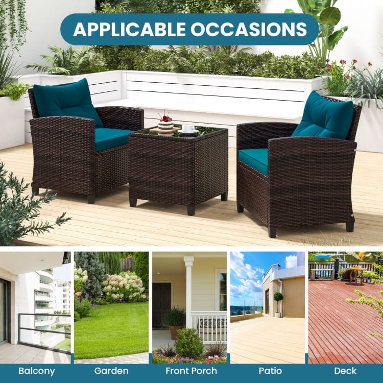 3 Pieces Rattan Patio Furniture Set with Washable Cushion - Chair: 26.5" x 26.5" x 30"