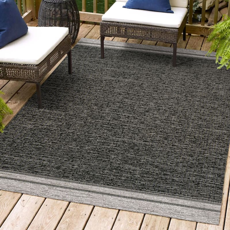JONATHAN Y Darcy Modern Minimalist Mingled Solid Black/Cream Indoor/Outdoor Area Rug