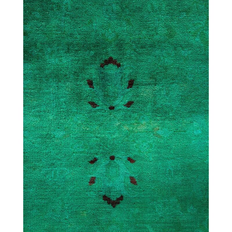 Overton Handknotted Wool Vintage Inspired Contemporary Overdyed Green Area Rug - 15' 6" x 12' 3"