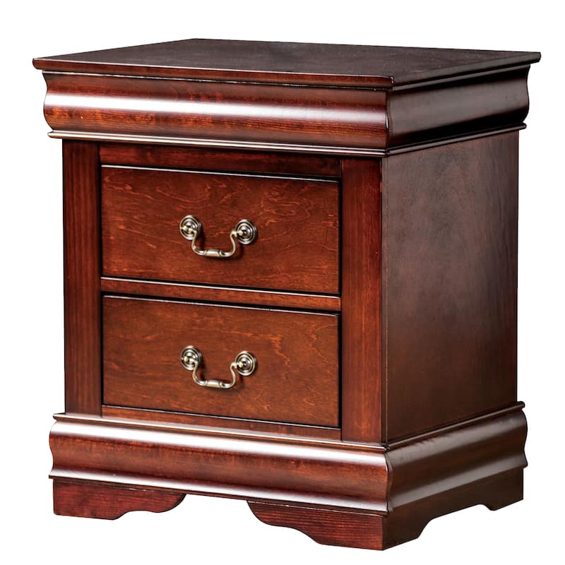 Poy Three Piece Full Size Bedroom Set, Metal Hanging Pulls, Cherry Brown Wood