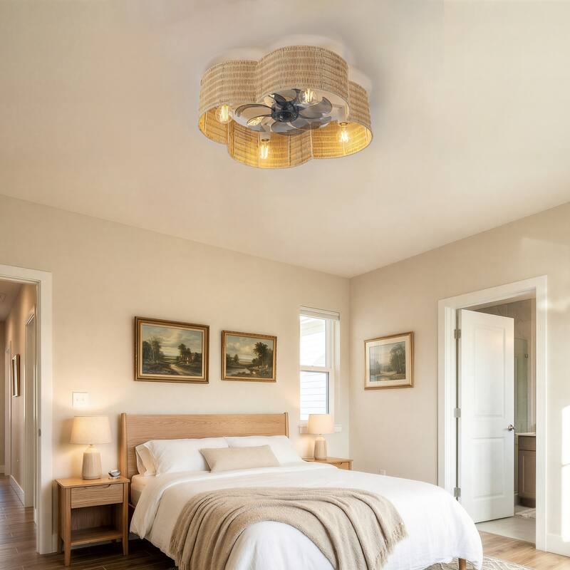 C Cattleya 7-Blade 23.75" Rattan Flower Shape Ceiling Fan with Light