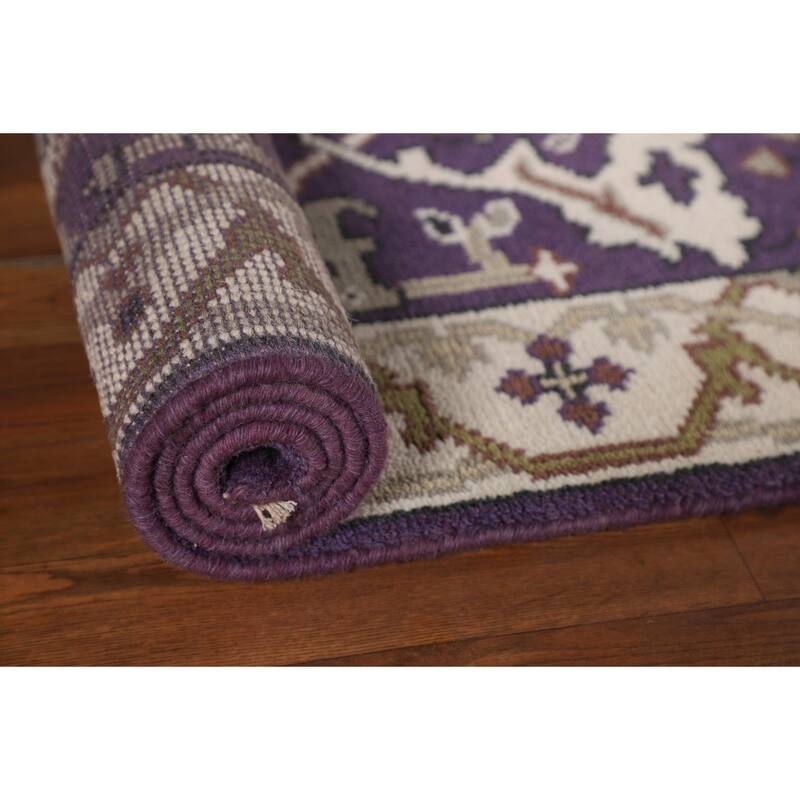 Purple Oushak Oriental Runner Rug Hand-Knotted Floral Wool Carpet - 2'6"x 9'9"