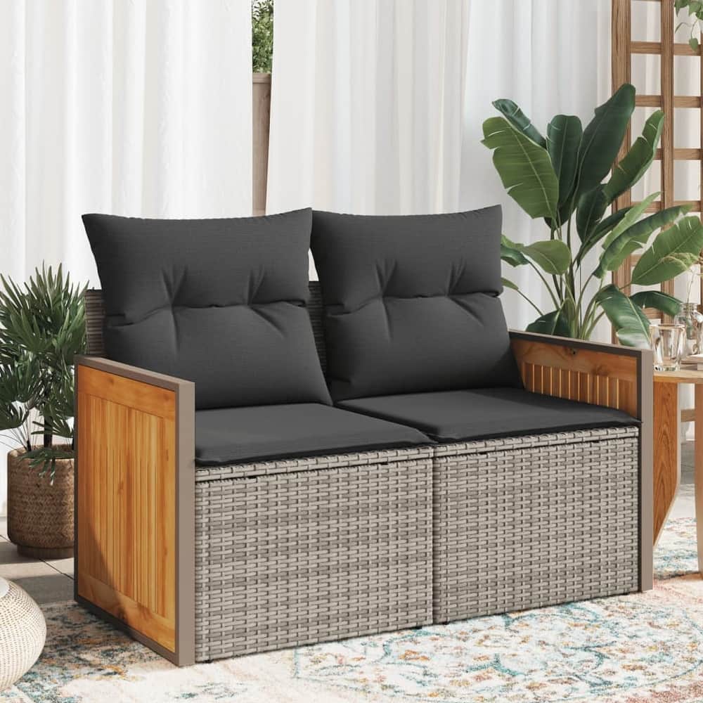 vidaXL Patio Sofa with Cushions Outdoor Seating Loveseat 2-Seater Poly Rattan - 24.4 x 46.5 x 27.2 in