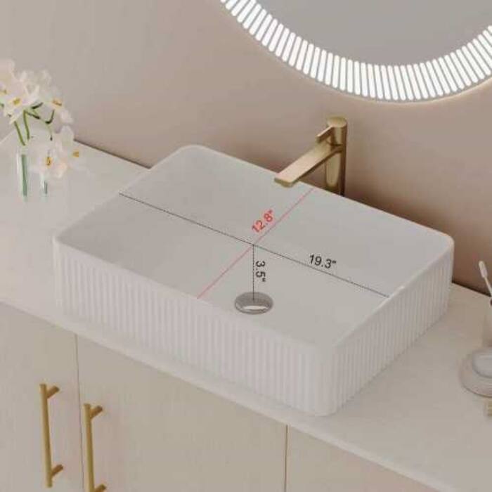 47.2 Inch Modern Bathroom Vanity with Ceramic Vessel Sink and Gold Accent