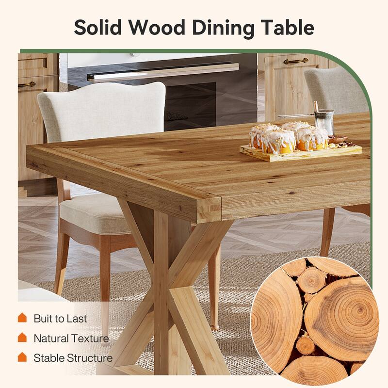 63" Long Solid Wood Dining Table, Rectangular Kitchen Table