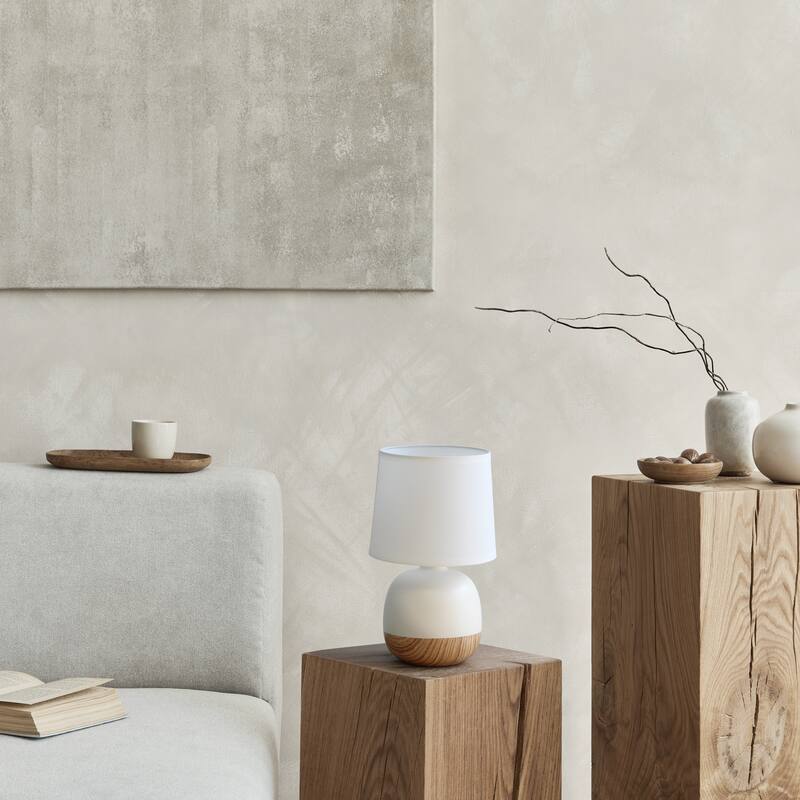 Simple Designs Petite Mid Century Table Lamp, Dark Wood and Light Gray - N/A