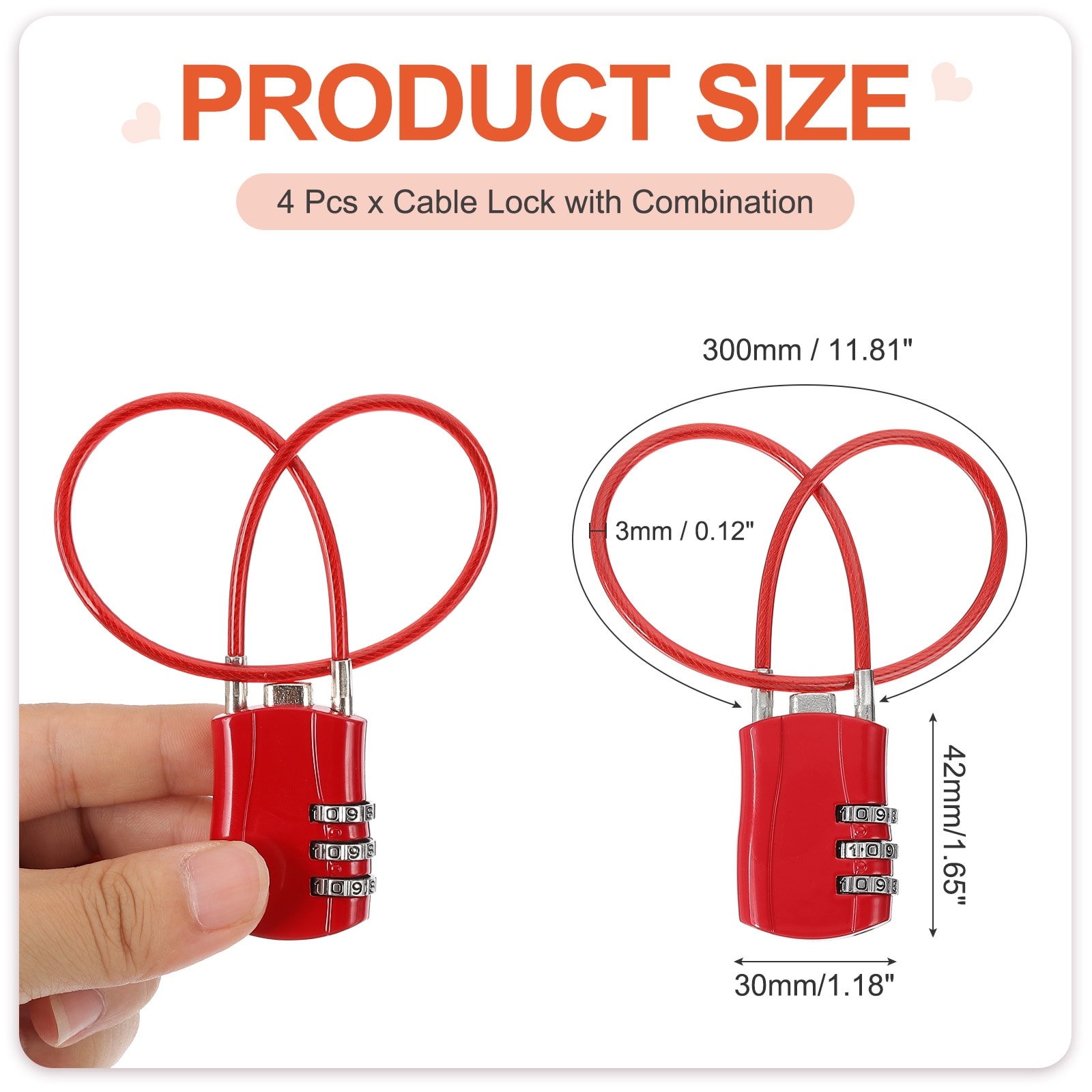 Luggage Travel Lock, Digit Cable Combination Lock Width Body with Cable for Suitcase