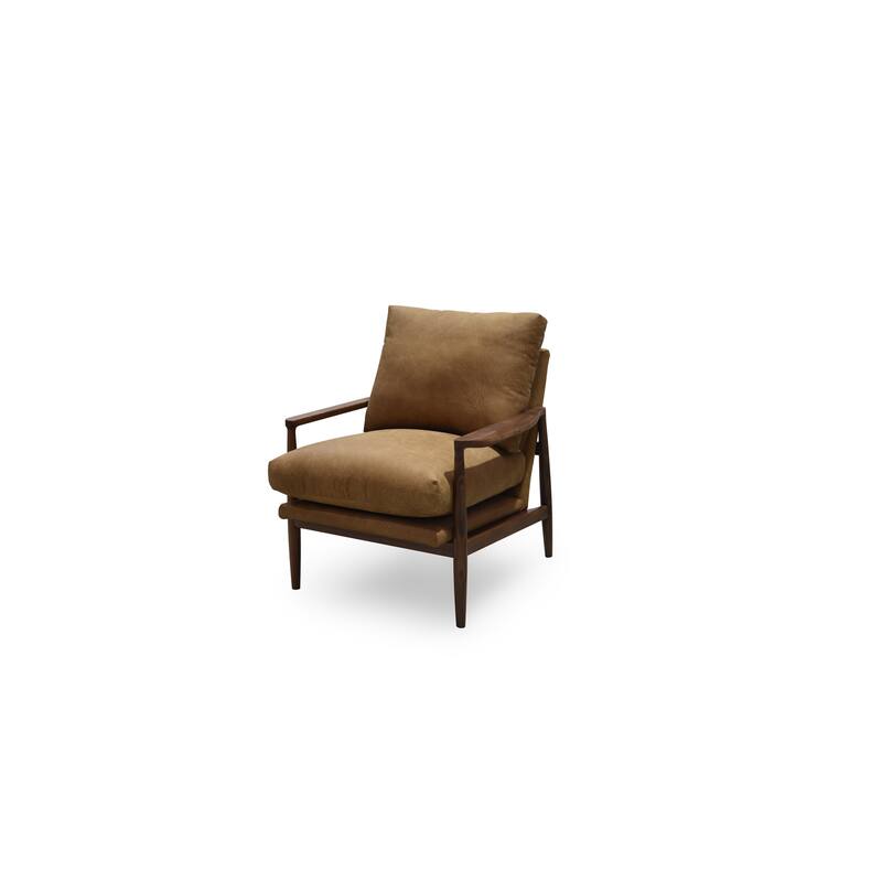 NADAAL STUDIOS Thalina Accent Chair,Walnut Frame with Wide Curved Arms in Top Grain Leather, Brown