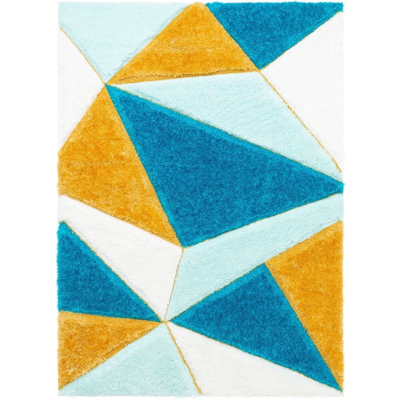 Well Woven San Francisco Venice Geometric Shag Area Rug - 5' 3" x 7' 3" - Blue - Rectangle