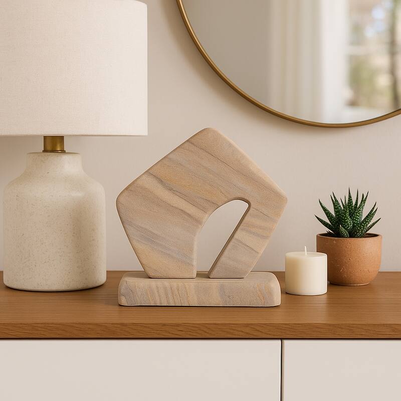 Sandstone Decorative Object Minimalist Statuary Home Decor - 7" Tan - 7.25"