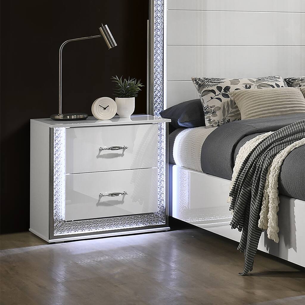 Furniture of America Andrea Modern White 2-Drawer Nightstand with LED Accent Lighting