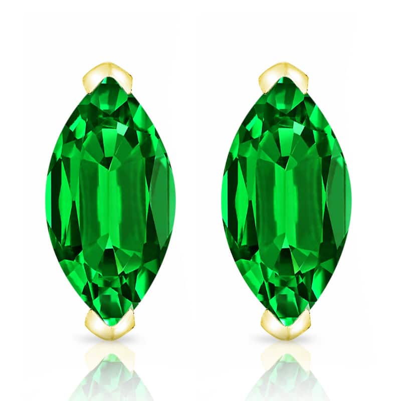 Auriya 14k Gold Lab Grown Gemstone Green Emerald Stud Earrings Marquise 0.25 to 5.00 ct. tw. V-End Prong Push-Back