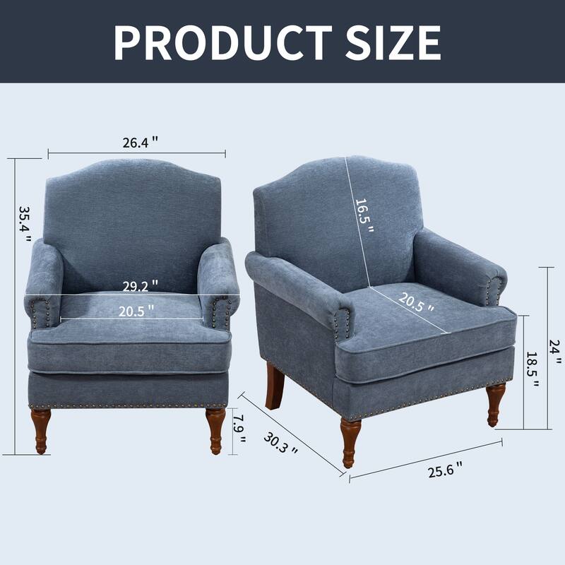 Accent Chair for Living Room Bedroom, Fabric Upholstered Armchair w/ Wood Legs, Nailhead Trim Comfy Single Sofa Side Chair