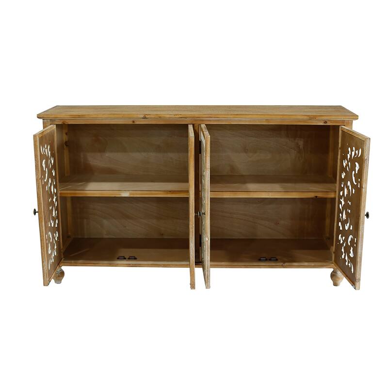 Accent Cabinet with 4 Doors, Sideboard Buffet Cabinet with Storage, Credenza Storage Cabinet with Wood Carved Floral Doors